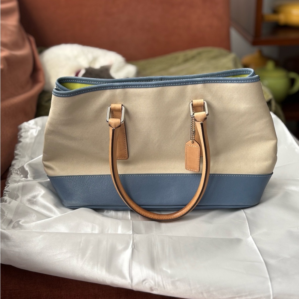Coach Cream and Blue Tote Bag